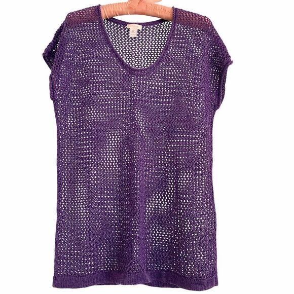Vintage Chicos Open Weave Mesh Purple Sweater - Picture 1 of 13